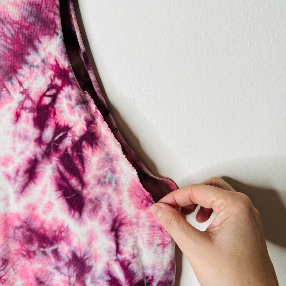Sleeveless Cropped Hand Cut Out Plum & Pink Cream Tie Dye Crew Neck Top S - Picture 10 of 13